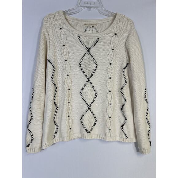 Indigenous Sweaters - INDIGENOUS Peru Organic Cotton Cable Knit Pullover Sweater Ivory Women’s L